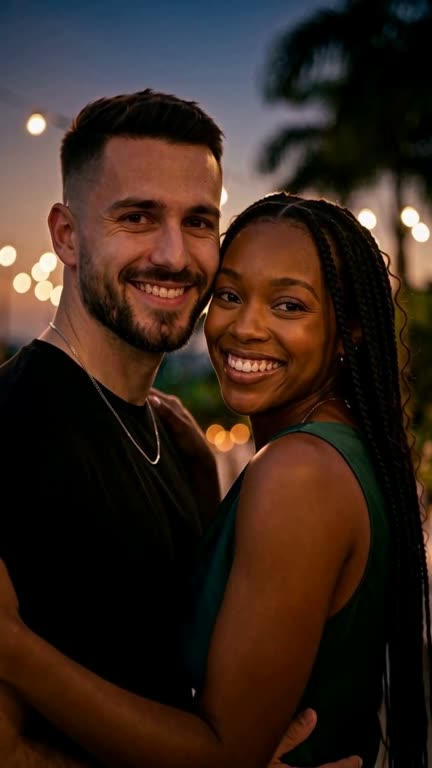 Exemplo Raindance IA: Casal no cenário Luzes da Festa